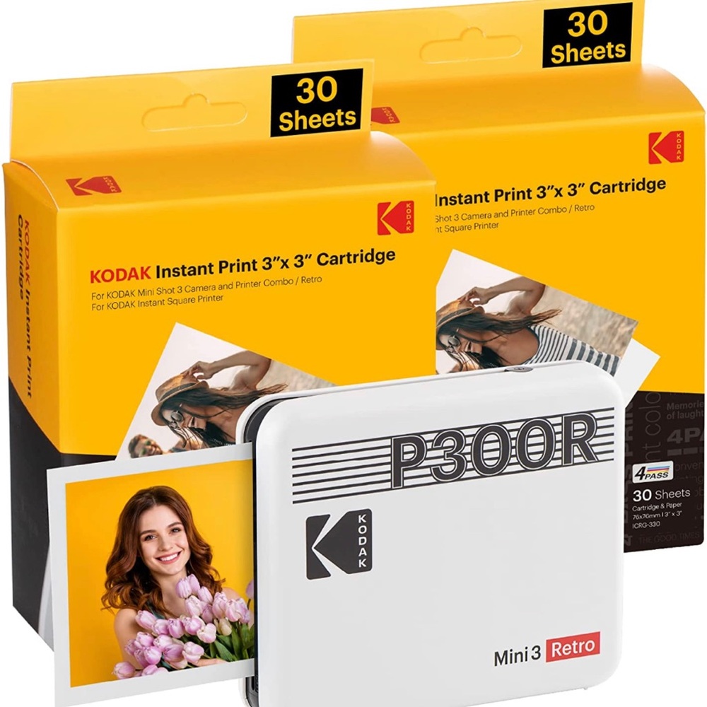 KODAK Mini 3 Retro 4PASS Portable Photo Printer (3x3 inches) + 60 Sheets Bundle